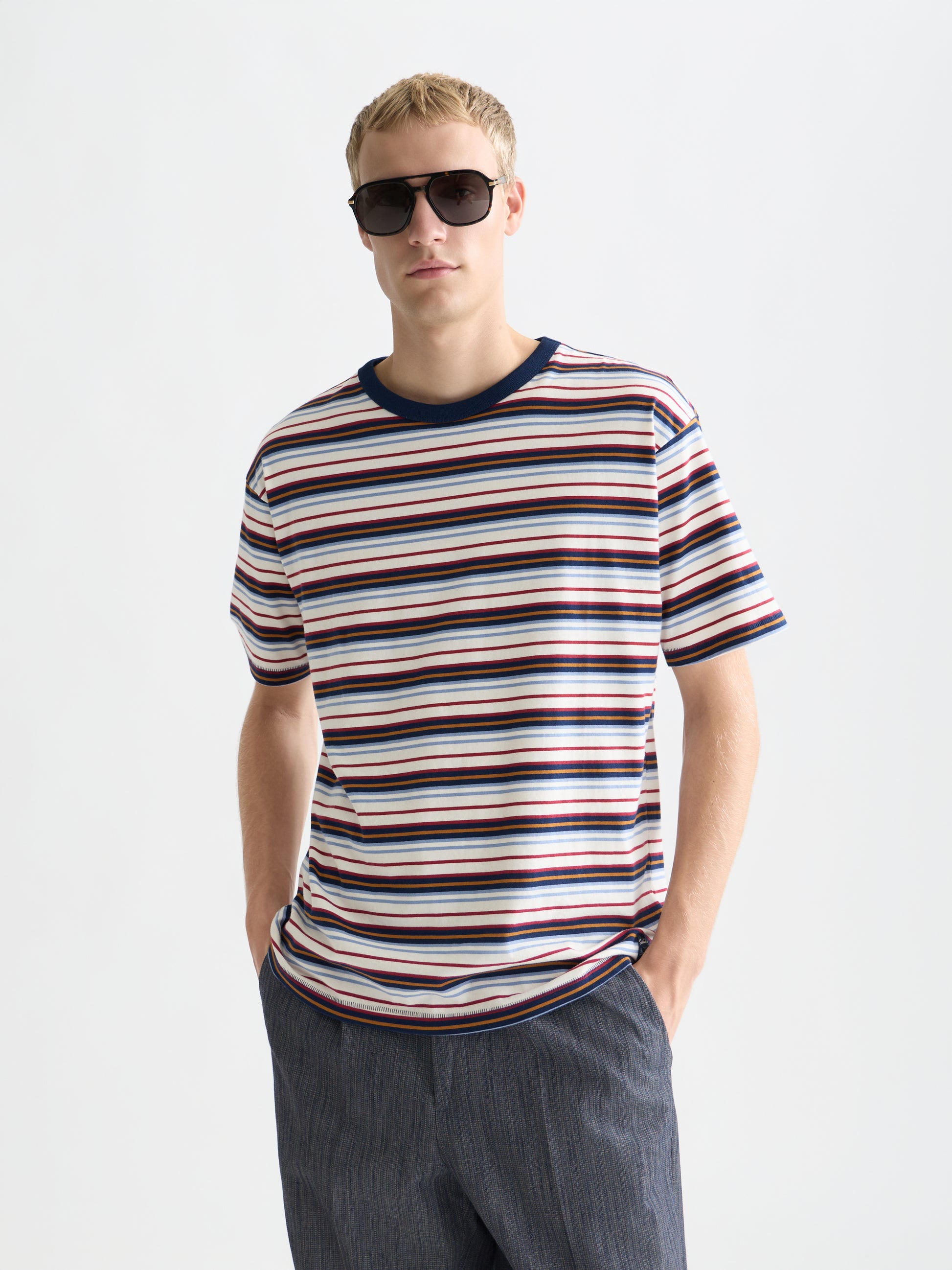 White Smoke טי שירט פסים לגברים Yarndyed SCOTCH & SODA