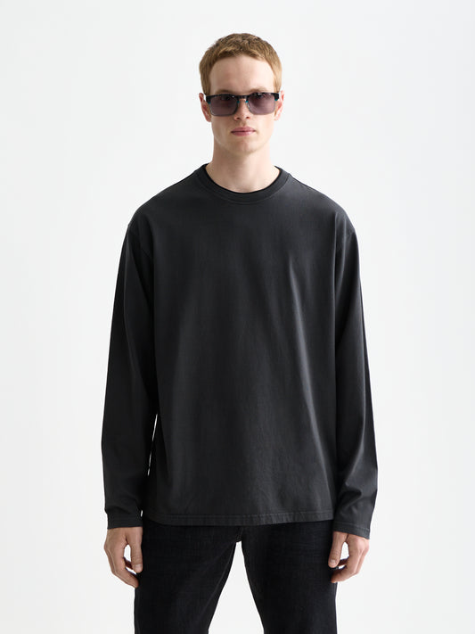Black 3 CROSSES RELAXED GARMENT-DYED LONG SLEEVE T-SHIRT טי שירט ארוכה SCOTCH & SODA