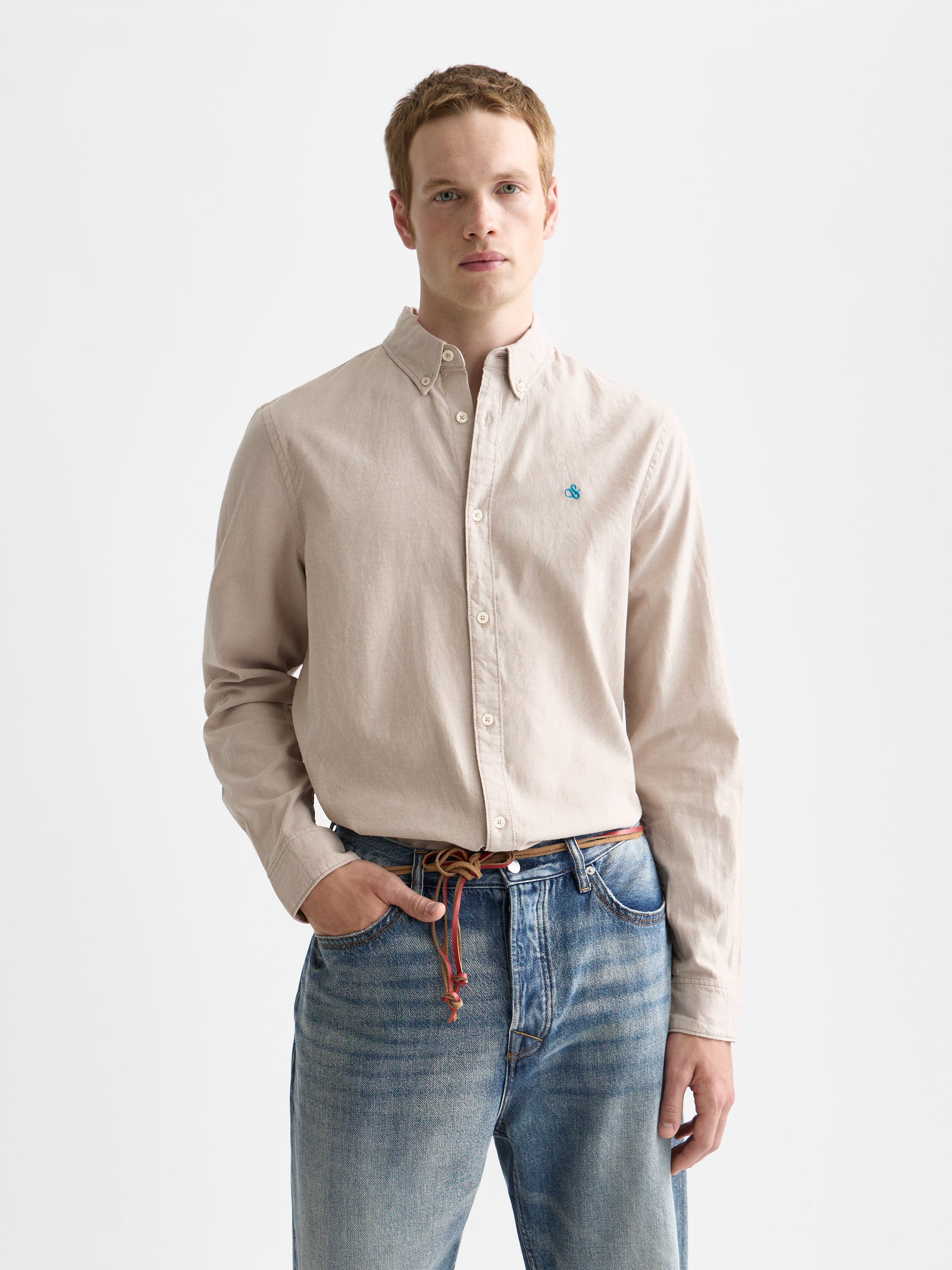 White Smoke חולצה מכופתרת ארוכה לגברים Oxford SCOTCH & SODA