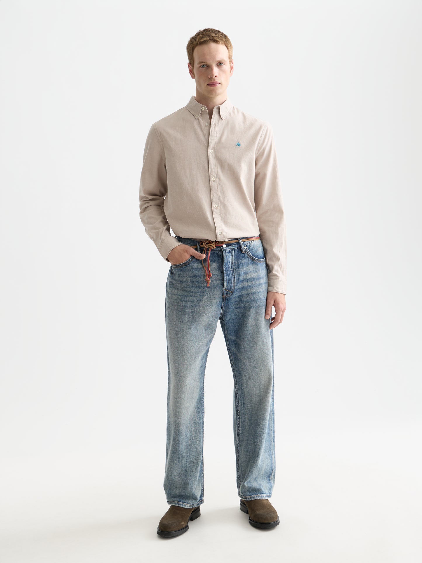 White Smoke חולצה מכופתרת ארוכה לגברים Oxford SCOTCH & SODA