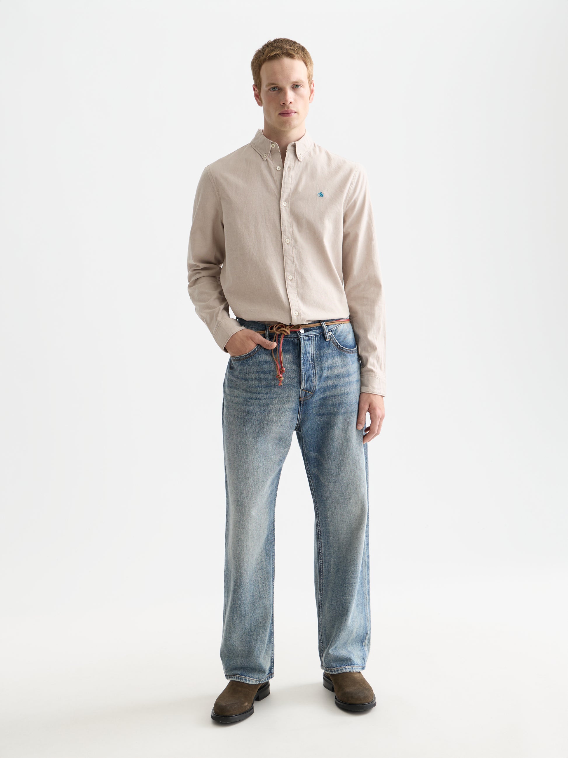 White Smoke חולצה מכופתרת ארוכה לגברים Oxford SCOTCH & SODA