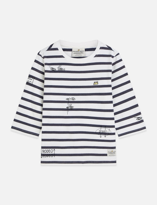 White Smoke טי שירט ארוכה לילדים Basquiat Breton Stripe SCOTCH & SODA