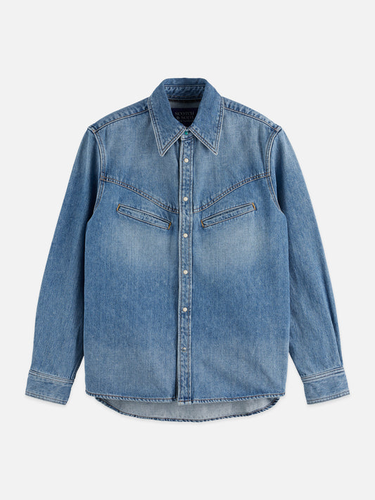 Slate Gray WASHED DENIM SHIRT WITH WESTERN DETAILS חולצה מכופתרת ארוכה SCOTCH & SODA