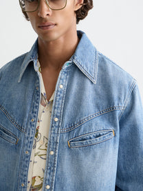 Lavender חולצת ג'ינס מכופתרת ארוכה לגברים Details SCOTCH & SODA