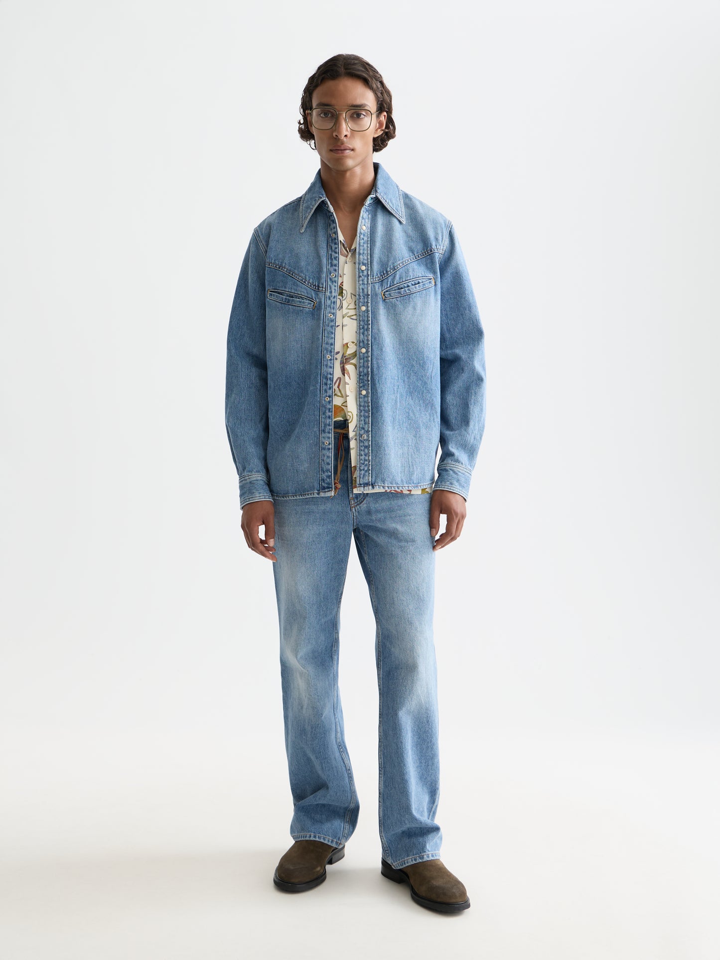 White Smoke חולצת ג'ינס מכופתרת ארוכה לגברים Details SCOTCH & SODA