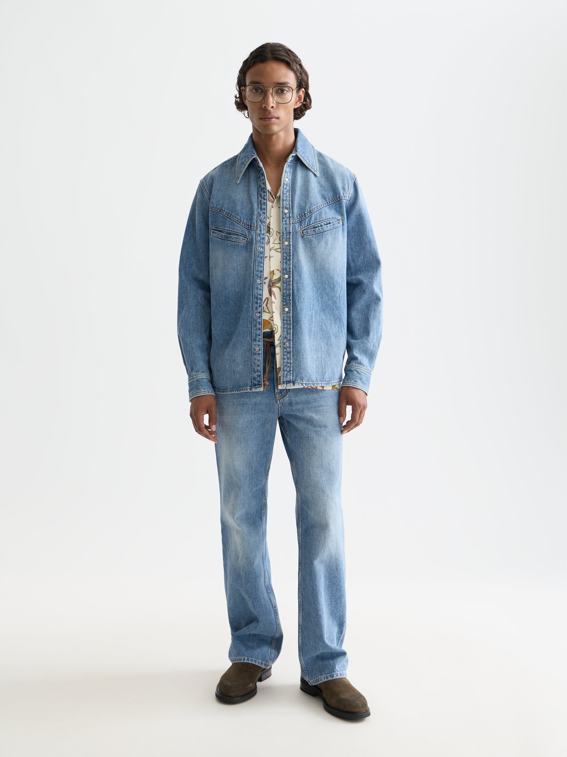 White Smoke חולצת ג'ינס מכופתרת ארוכה לגברים Details SCOTCH & SODA
