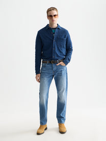 White Smoke חולצה מכופתרת ארוכה לגברים Washed Indigo SCOTCH & SODA