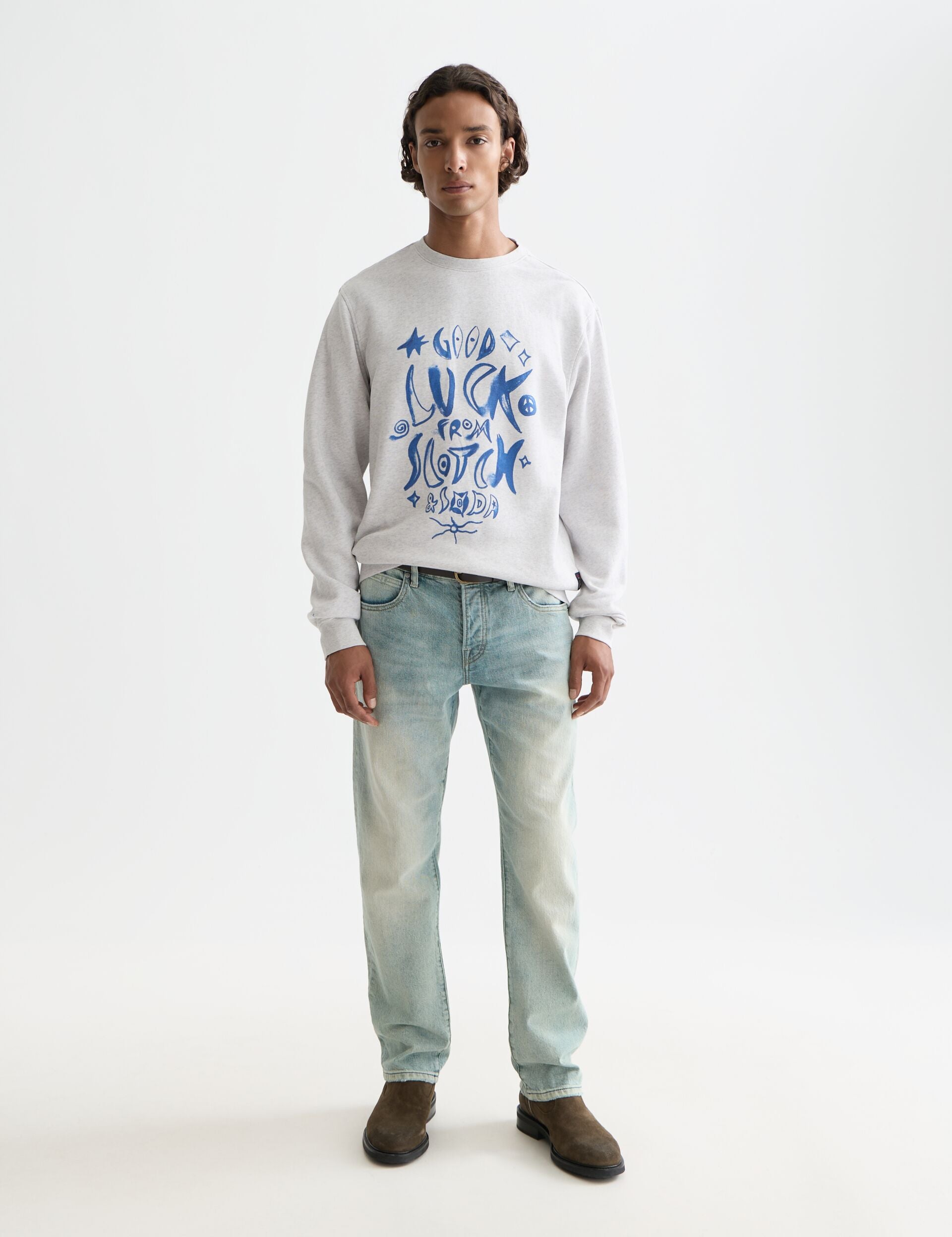 White Smoke WASHED DENIM GRAPHIC SWEAT סווטשירט SCOTCH & SODA