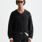 Black סוודר פולאובר לגברים V-Neck Cable SCOTCH & SODA