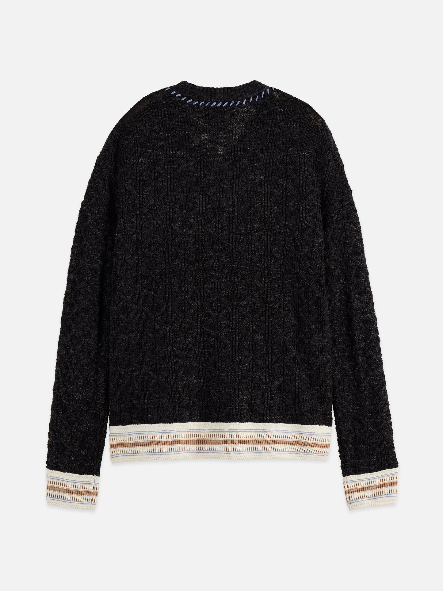 Black סוודר פולאובר לגברים V-Neck Cable SCOTCH & SODA