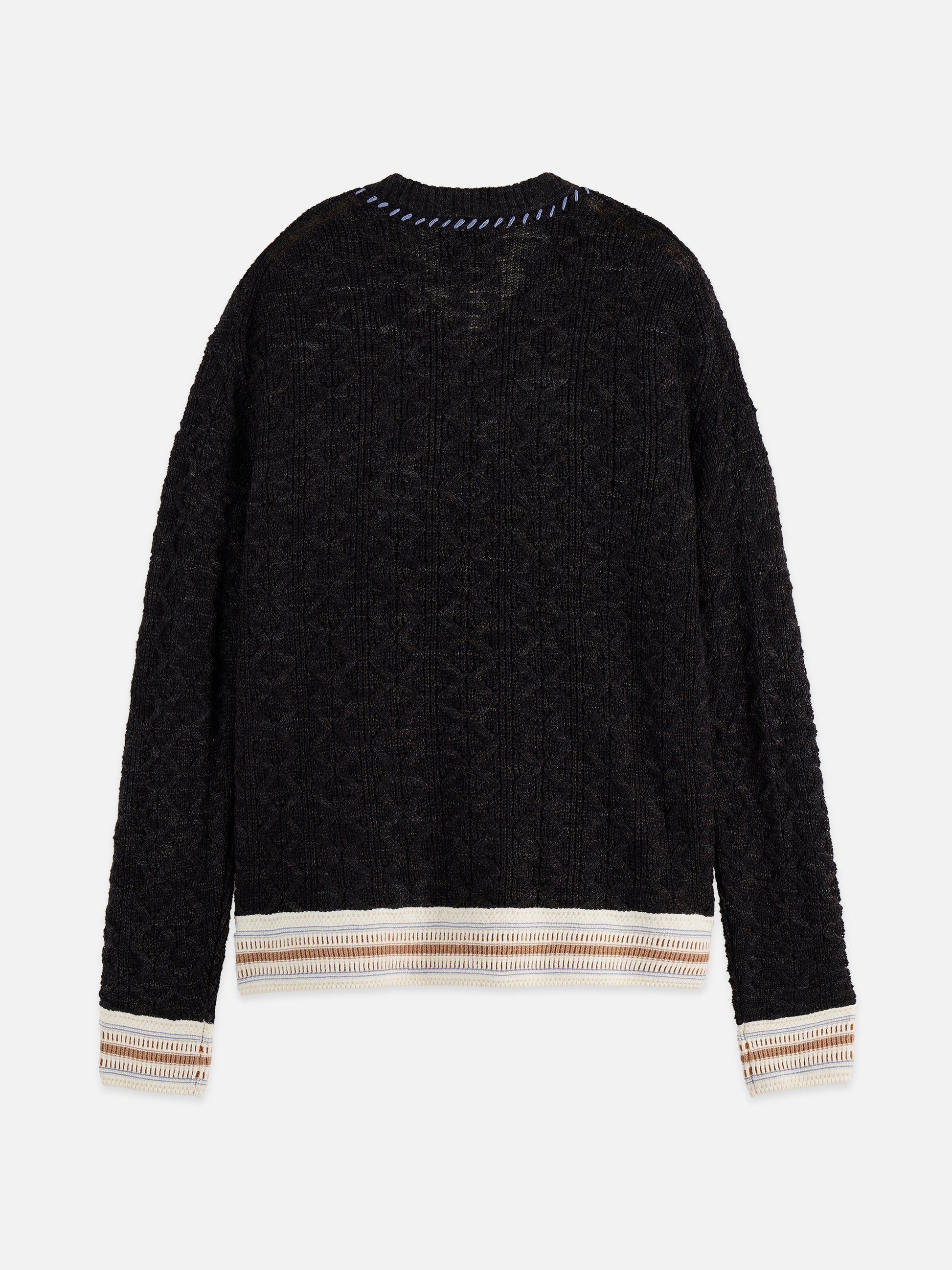 Black סוודר פולאובר לגברים V-Neck Cable SCOTCH & SODA