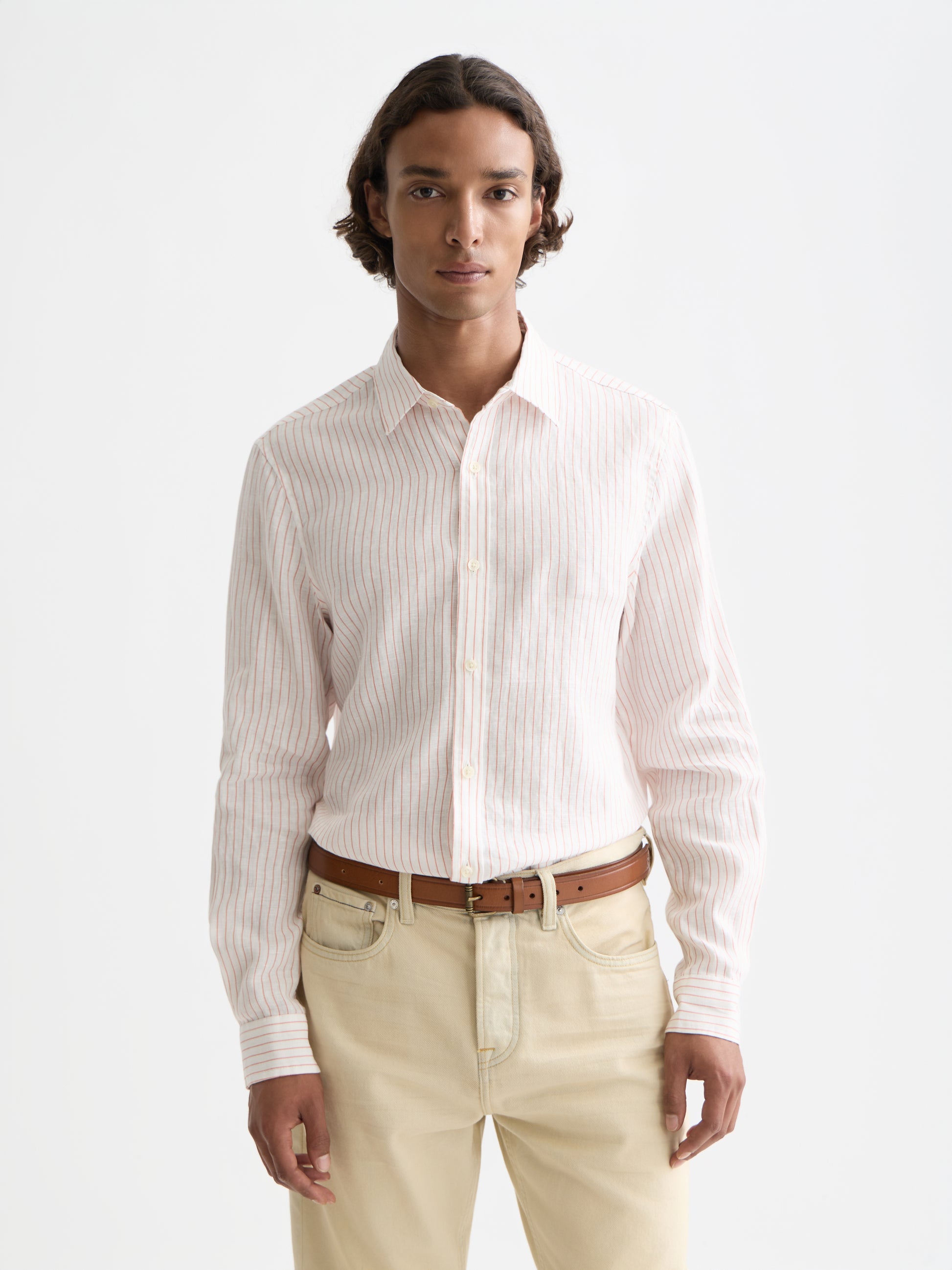 White Smoke STRIPED LINEN REGULAR-FIT SHIRT חולצה מכופתרת ארוכה SCOTCH & SODA
