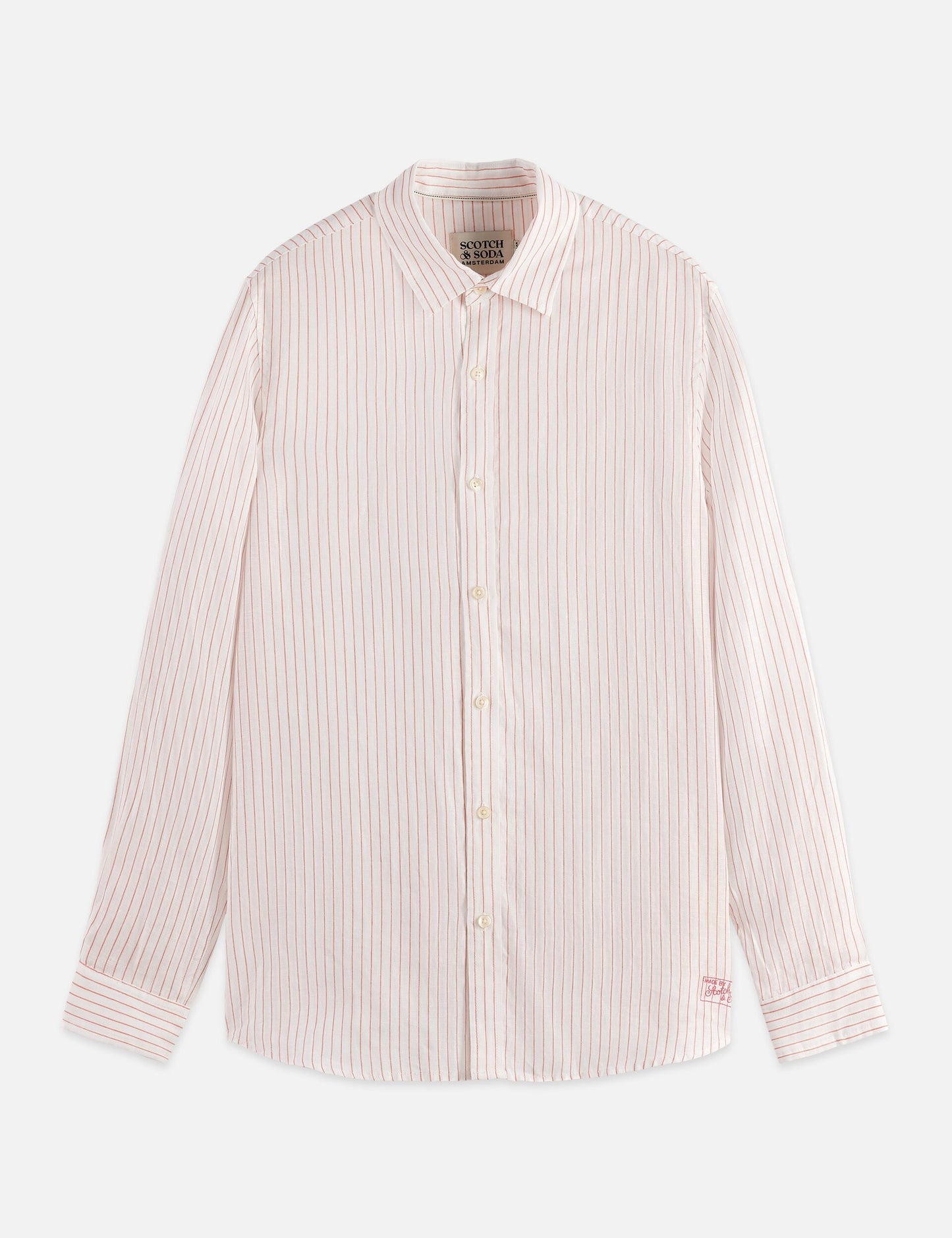 Light Gray STRIPED LINEN REGULAR-FIT SHIRT חולצה מכופתרת ארוכה SCOTCH & SODA