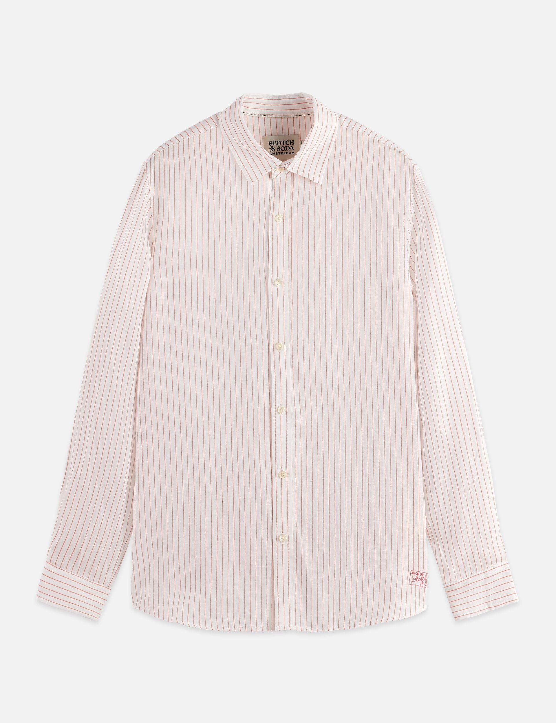 Light Gray STRIPED LINEN REGULAR-FIT SHIRT חולצה מכופתרת ארוכה SCOTCH & SODA