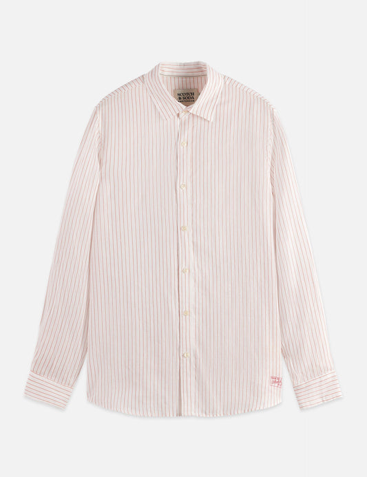 Light Gray STRIPED LINEN REGULAR-FIT SHIRT חולצה מכופתרת ארוכה SCOTCH & SODA