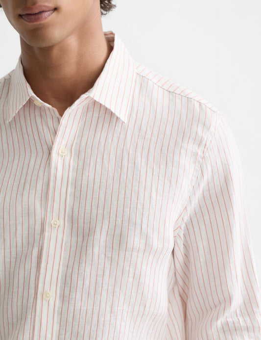 Lavender STRIPED LINEN REGULAR-FIT SHIRT חולצה מכופתרת ארוכה SCOTCH & SODA