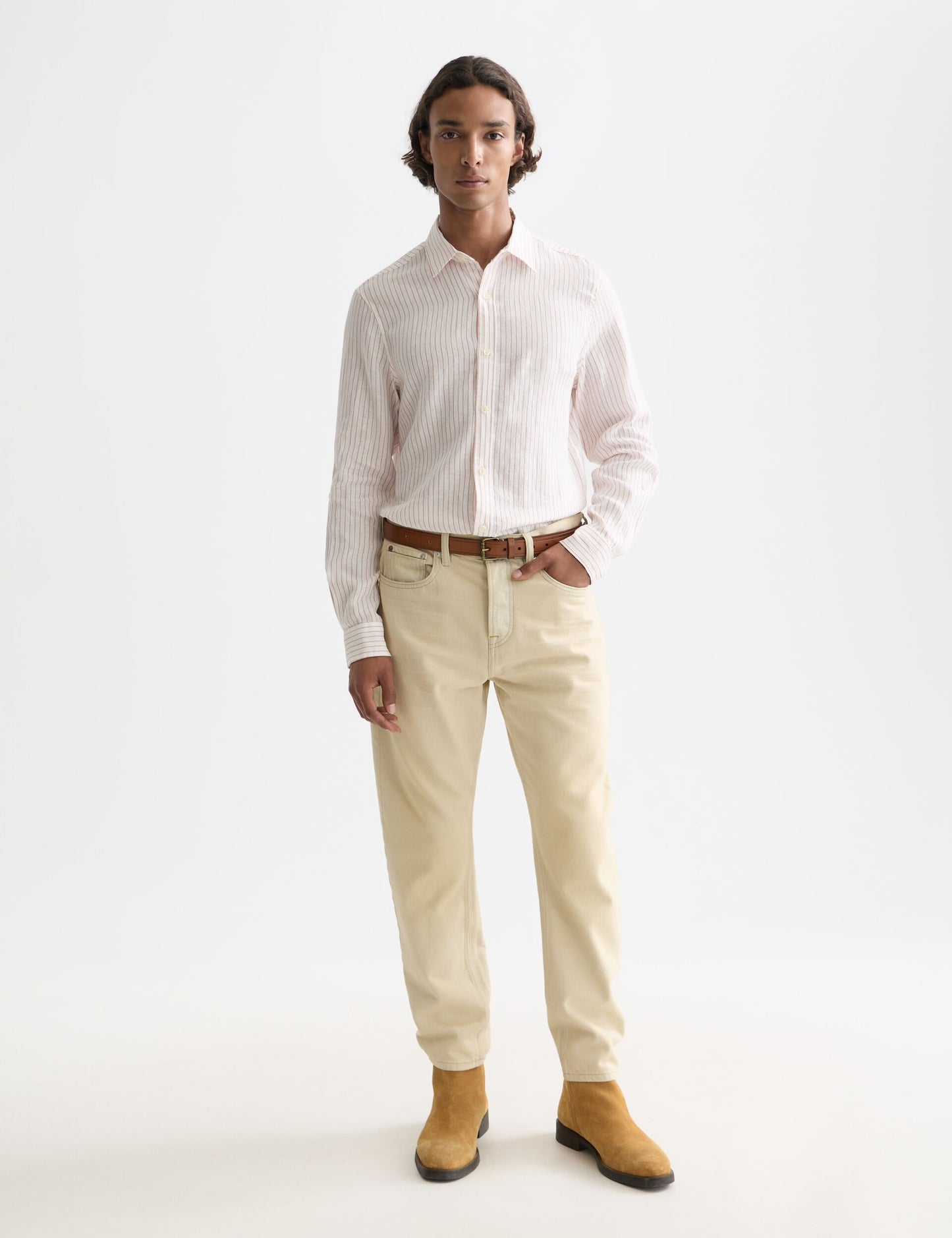 White Smoke STRIPED LINEN REGULAR-FIT SHIRT חולצה מכופתרת ארוכה SCOTCH & SODA