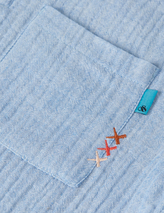 Light Steel Blue חולצה מכופתרת קצרה לילדים Cotton Chambray SCOTCH & SODA