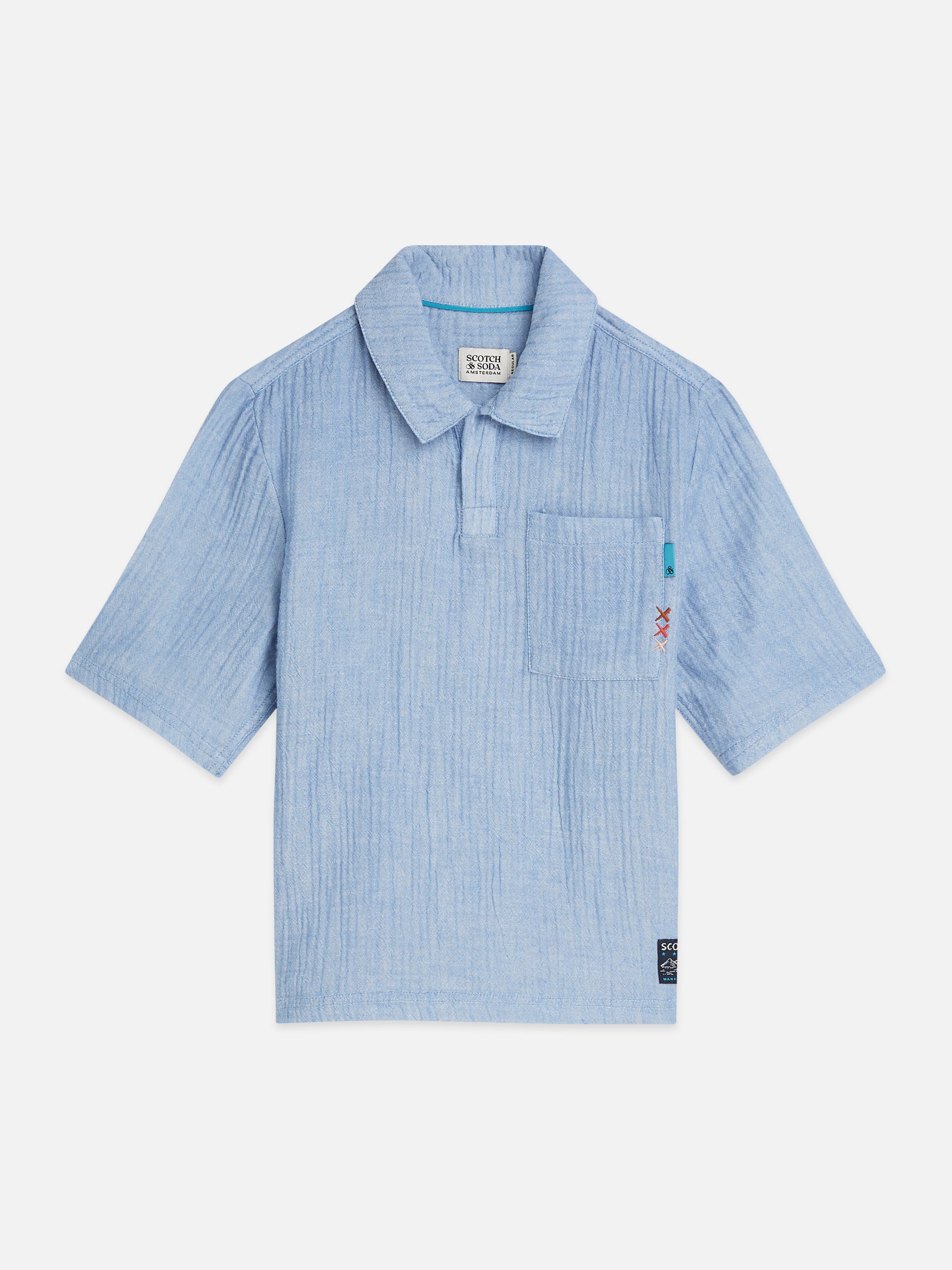 Light Steel Blue חולצה מכופתרת קצרה לילדים Cotton Chambray SCOTCH & SODA