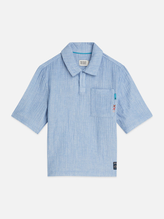 Light Steel Blue חולצה מכופתרת קצרה לילדים Cotton Chambray SCOTCH & SODA