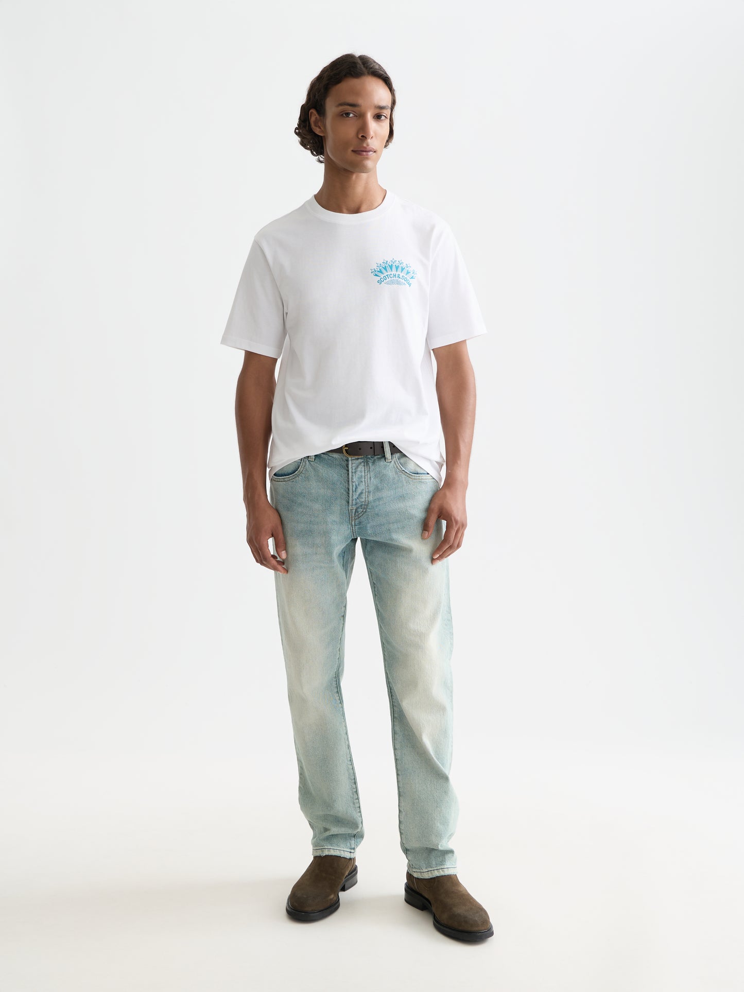 White Smoke טי שירט לגברים עם הדפס קדמי ואחורי Basquiat SCOTCH & SODA