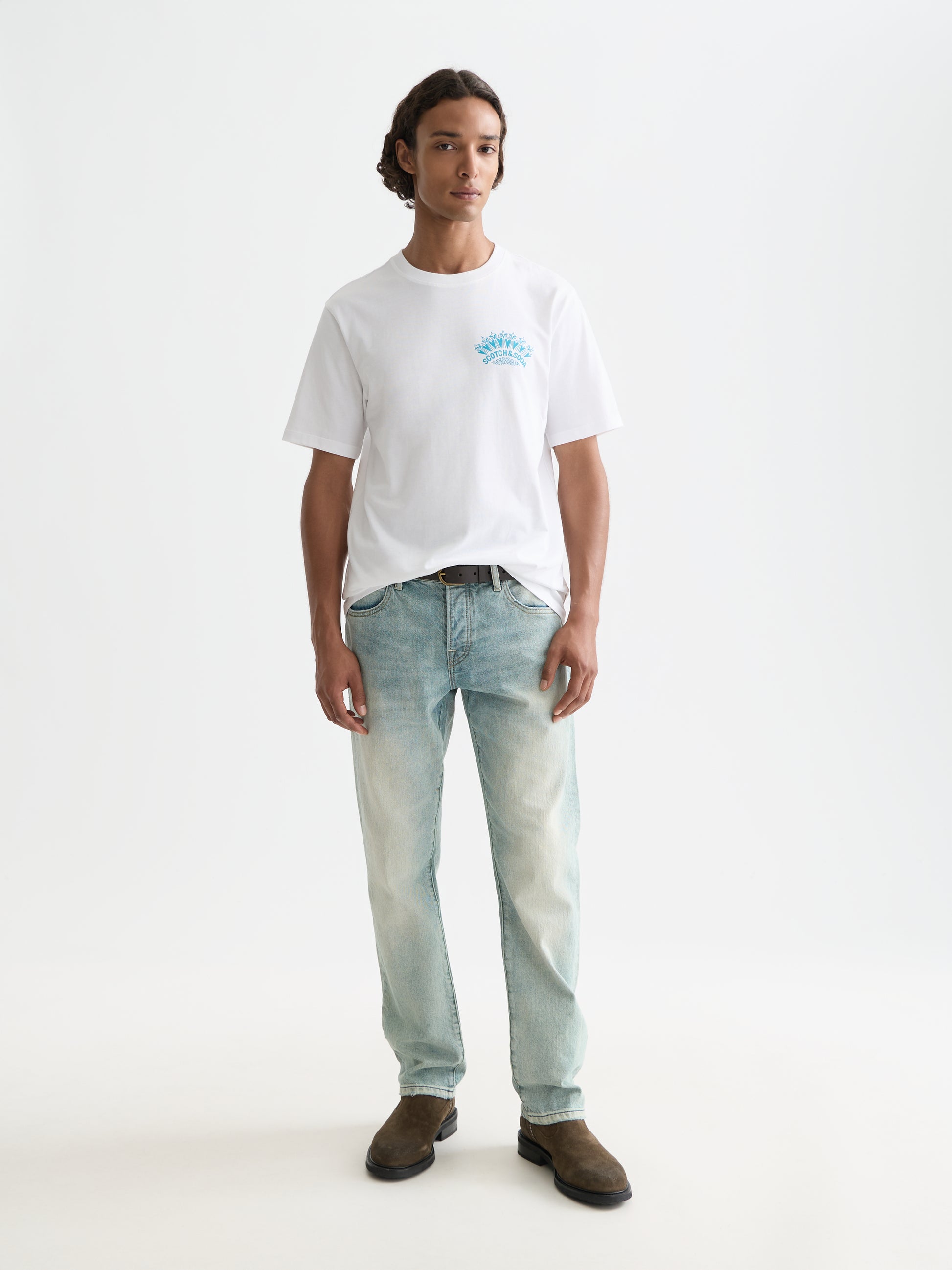 White Smoke טי שירט לגברים עם הדפס קדמי ואחורי Basquiat SCOTCH & SODA