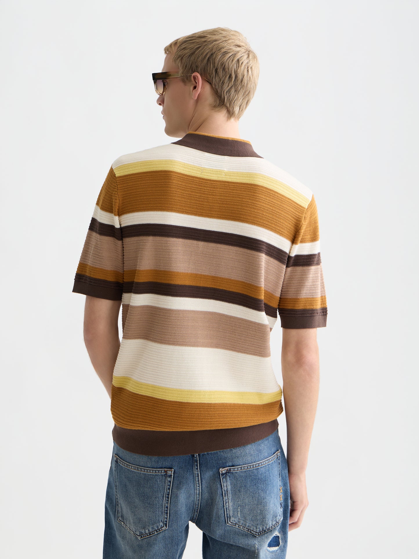 Lavender פולו סריג פסים לגברים Structured Striped Knitted Polo SCOTCH & SODA
