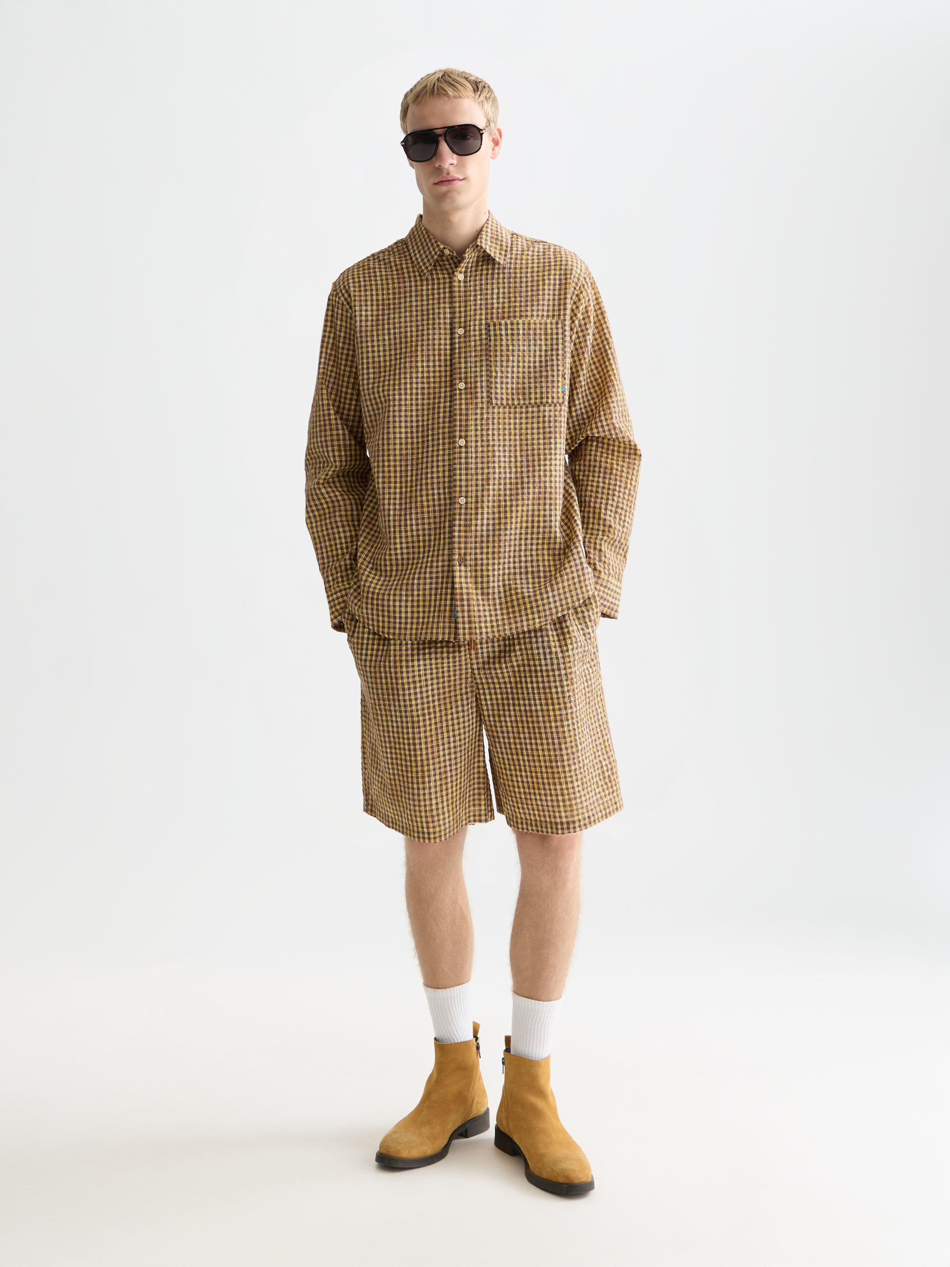 White Smoke חולצה מכופתרת ארוכה משבצות לגברים Yarn-Dyed SCOTCH & SODA