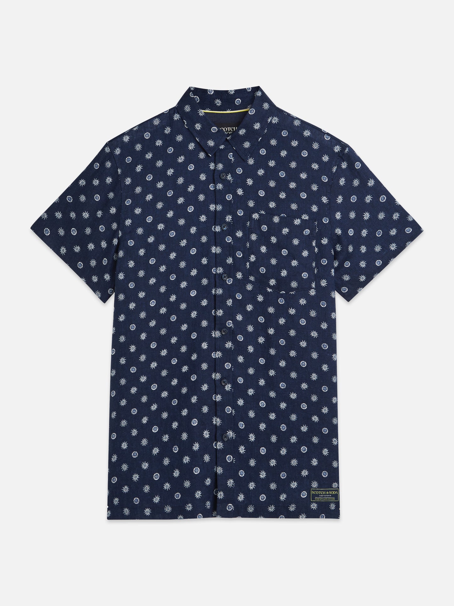 White Smoke חולצה מכופתרת קצרה לגברים Printed Linen SCOTCH & SODA