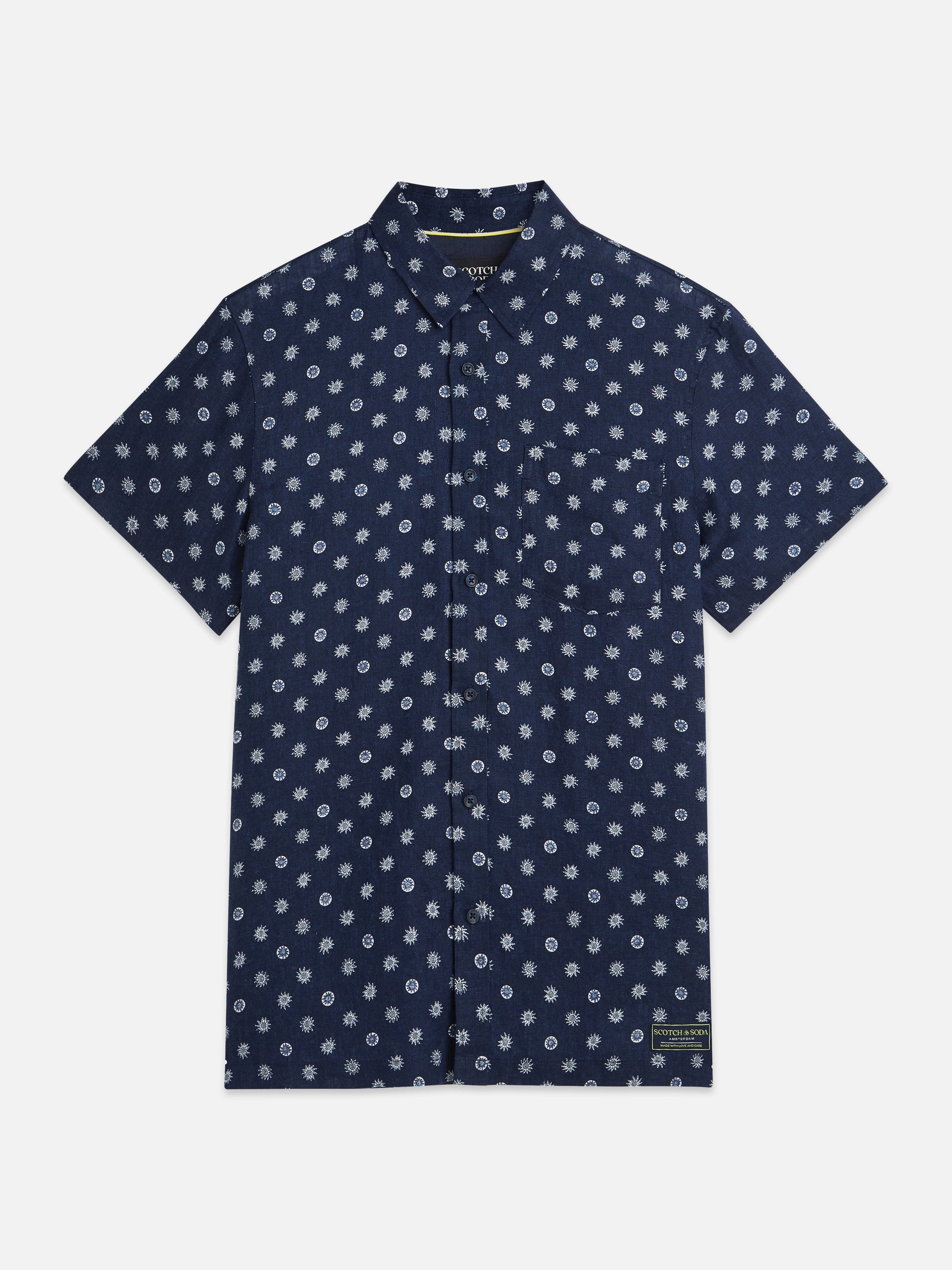 White Smoke חולצה מכופתרת קצרה לגברים Printed Linen SCOTCH & SODA