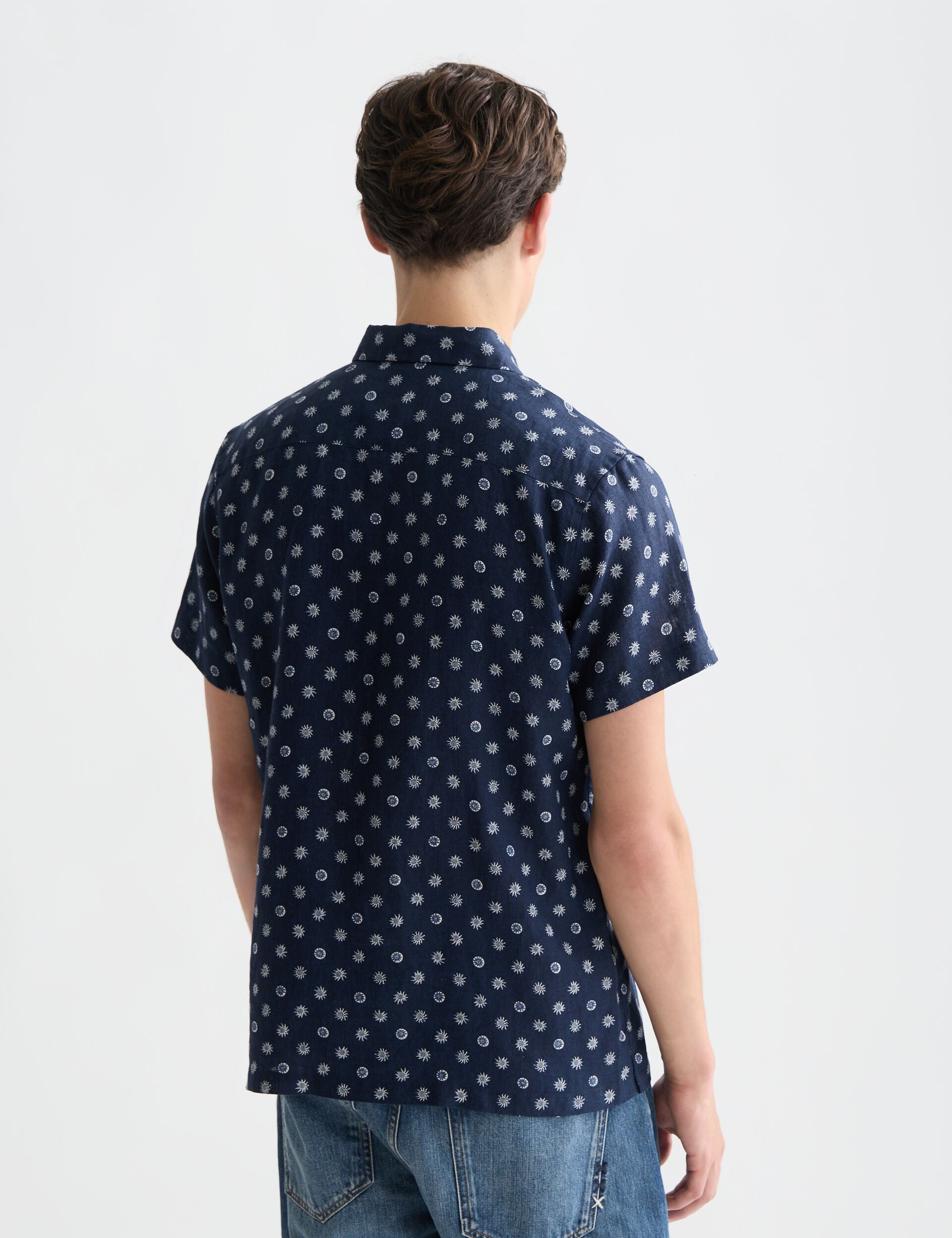 Lavender חולצה מכופתרת קצרה לגברים Printed Linen SCOTCH & SODA