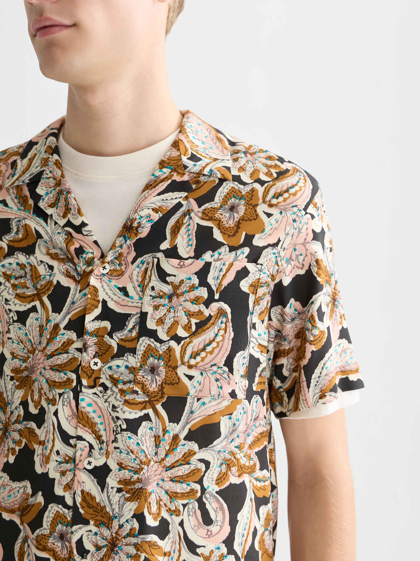 Lavender חולצה מכופתרת קצרה לגברים Printed Viscose SCOTCH & SODA