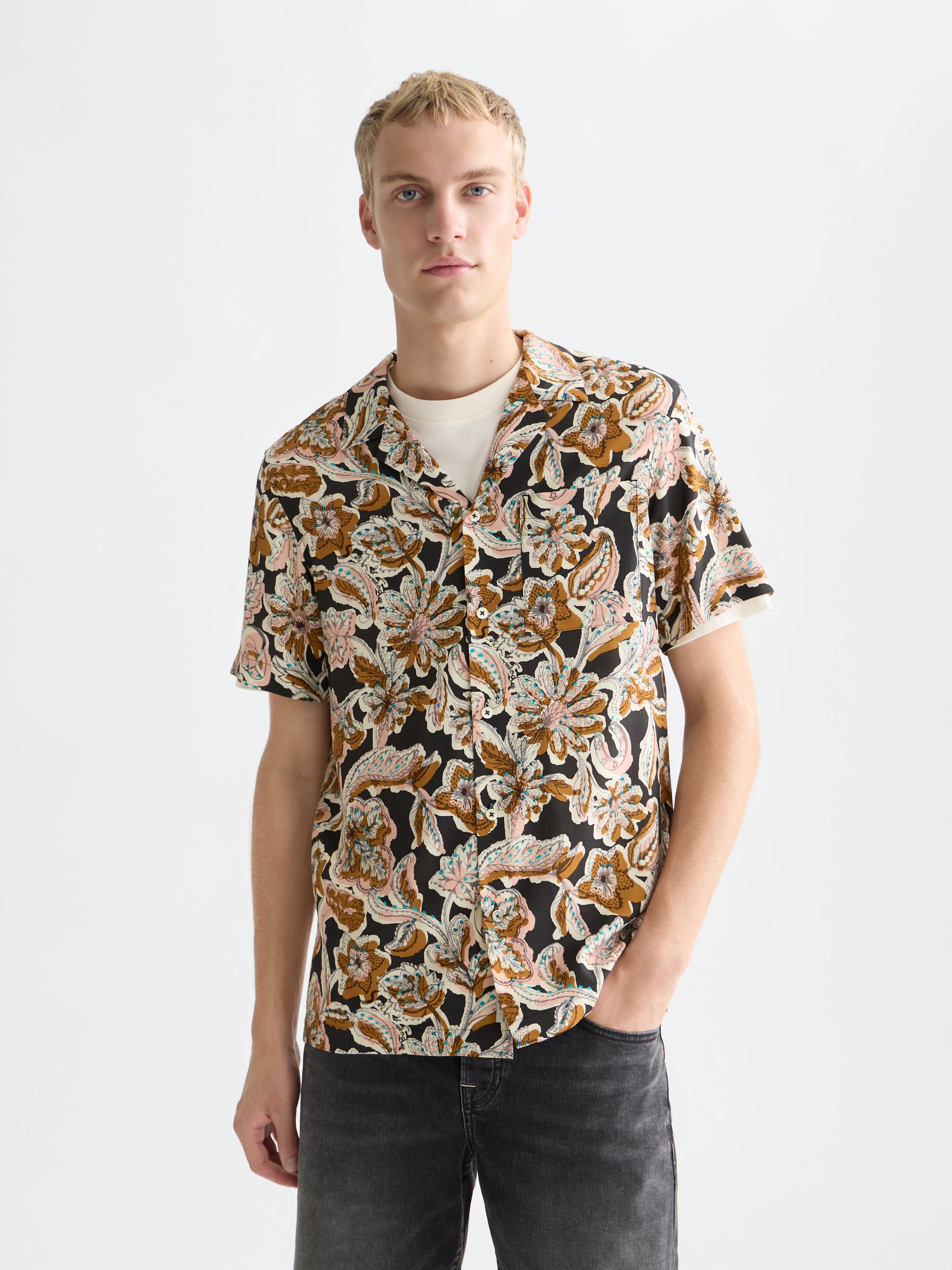 White Smoke חולצה מכופתרת קצרה לגברים Printed Viscose SCOTCH & SODA