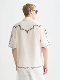 Lavender חולצת מכופתרת קצרה רקומה לגברים Seersucker SCOTCH & SODA