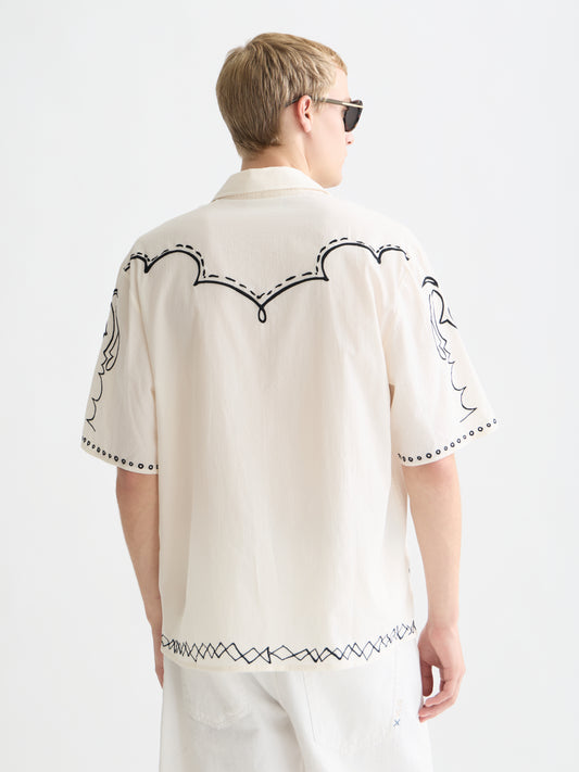 Lavender חולצת מכופתרת קצרה רקומה לגברים Seersucker SCOTCH & SODA