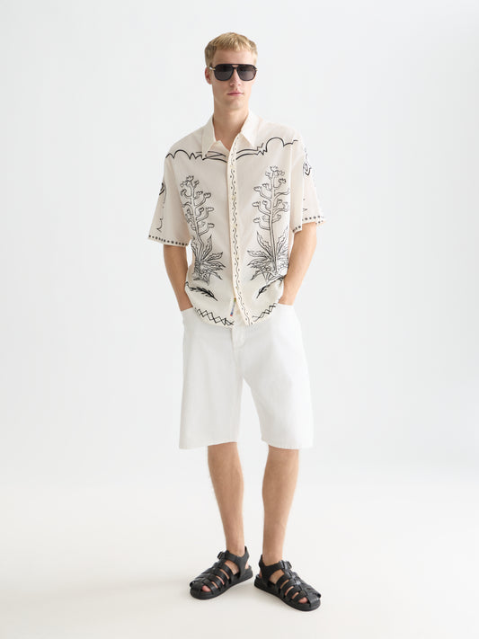 White Smoke חולצת מכופתרת קצרה רקומה לגברים Seersucker SCOTCH & SODA
