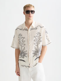 White Smoke חולצת מכופתרת קצרה רקומה לגברים Seersucker SCOTCH & SODA