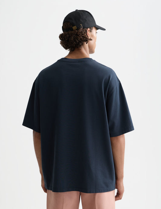 Black CROSS-STITCHED FRONT ARTWORK LOOSE-FIT T-SHIRT טי שירט קצרה SCOTCH & SODA