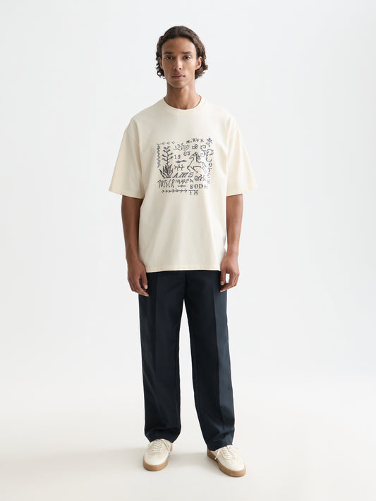 White Smoke טי שירט קצרה לגברים Cross-Stitched Front Artwork SCOTCH & SODA