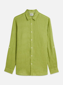 Dark Khaki חולצה מכופתרת ארוכה פסים ופשתן לגברים בגזרת Regular SCOTCH & SODA