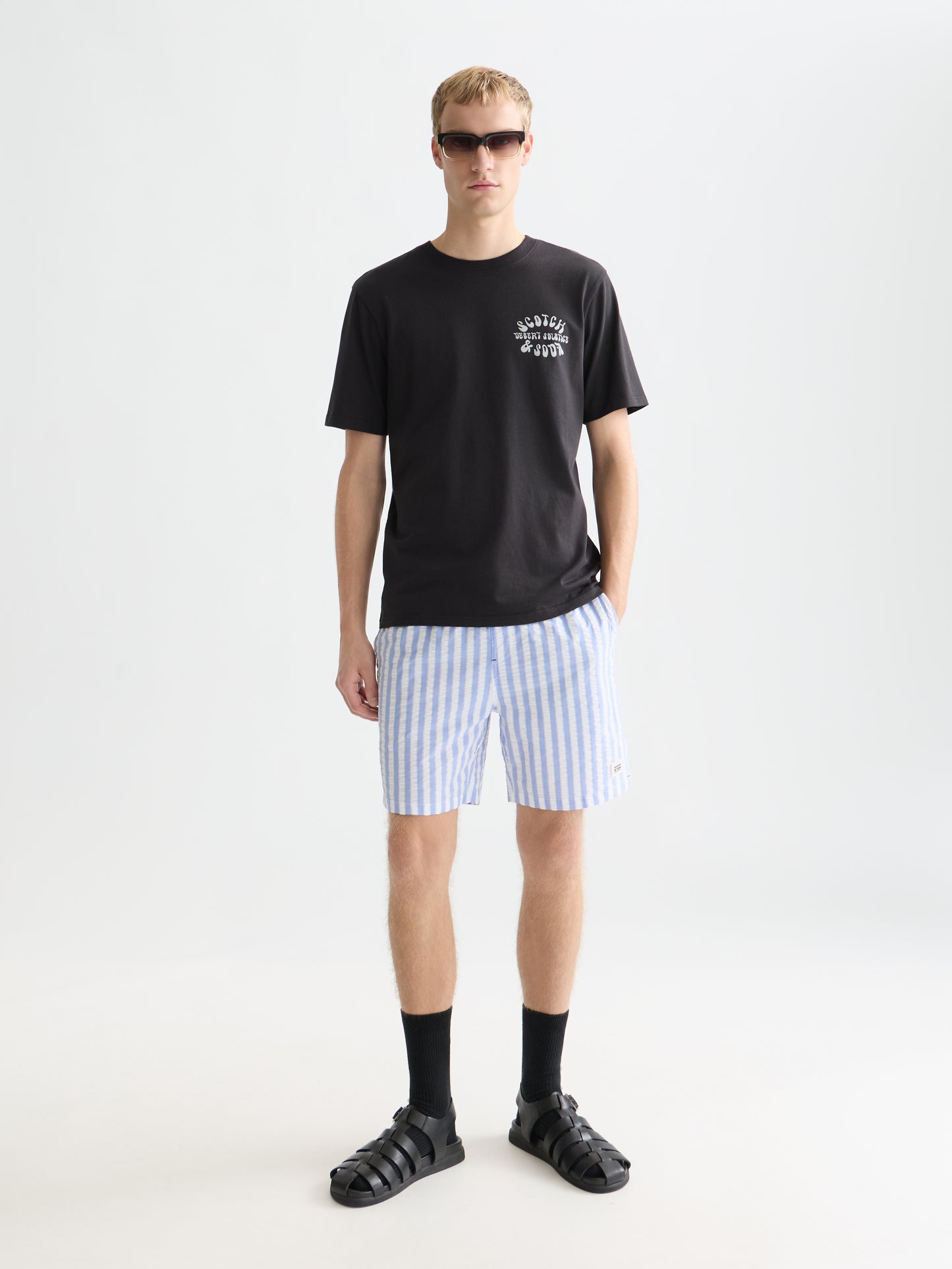 White Smoke מכנסי בגד ים מודפסים לגברים Printed Midlength Swim Shorts SCOTCH & SODA