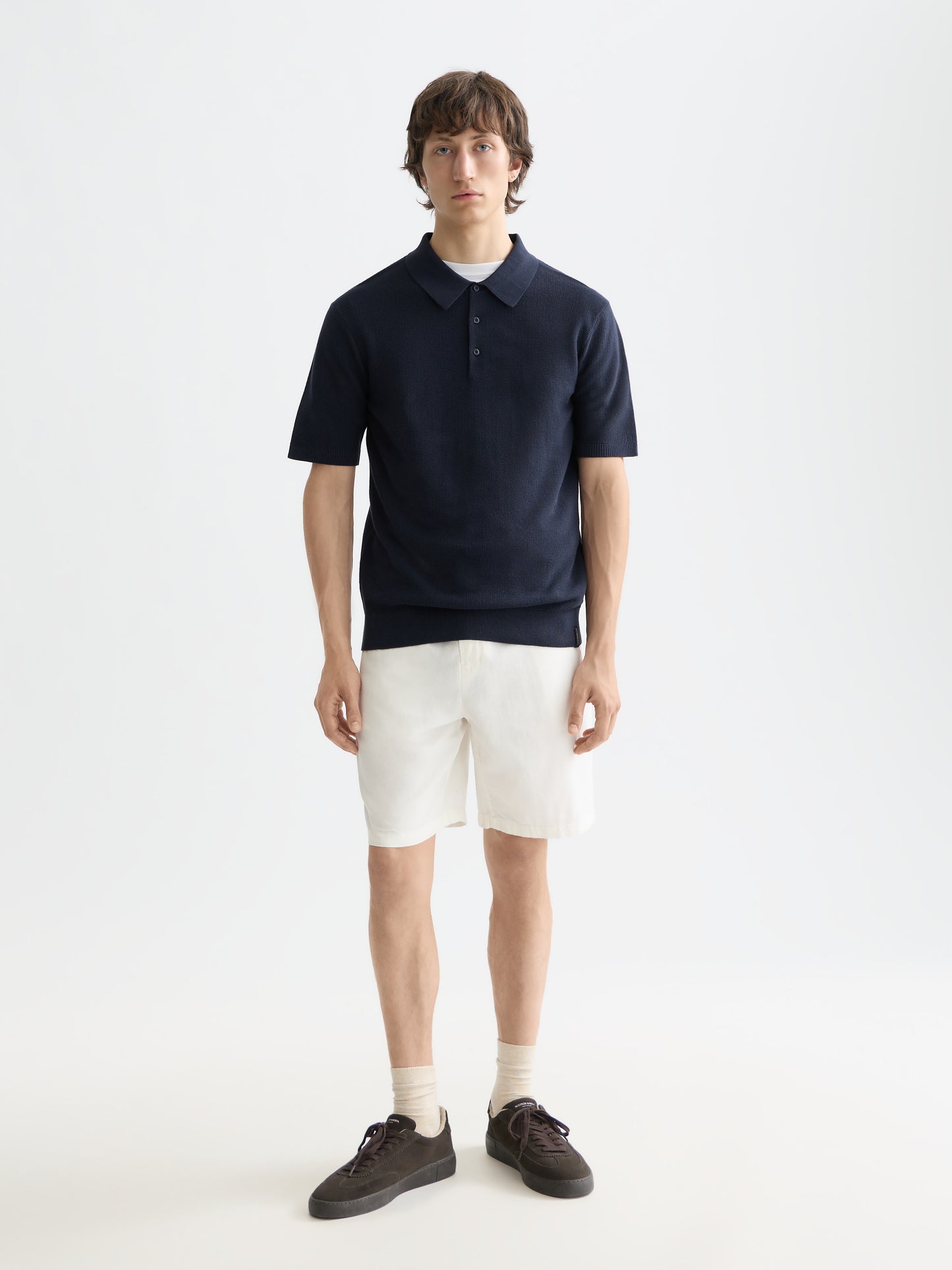 White Smoke CORE STRUCTURED KNITTED REGULAR FIT POLO חולצת פולו קצרה SCOTCH & SODA
