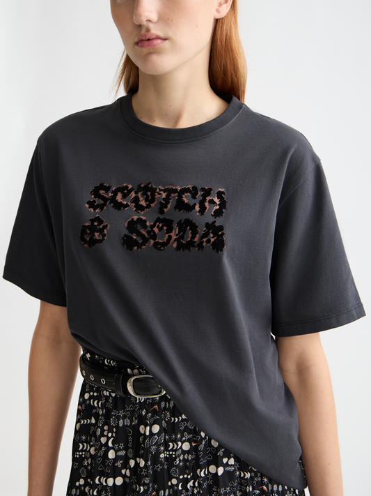 Light Gray טי שירט קצרה לנשים Leopard SCOTCH & SODA