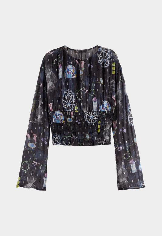 Dark Slate Gray חולצה ארוכה לנשים Smocked SCOTCH & SODA