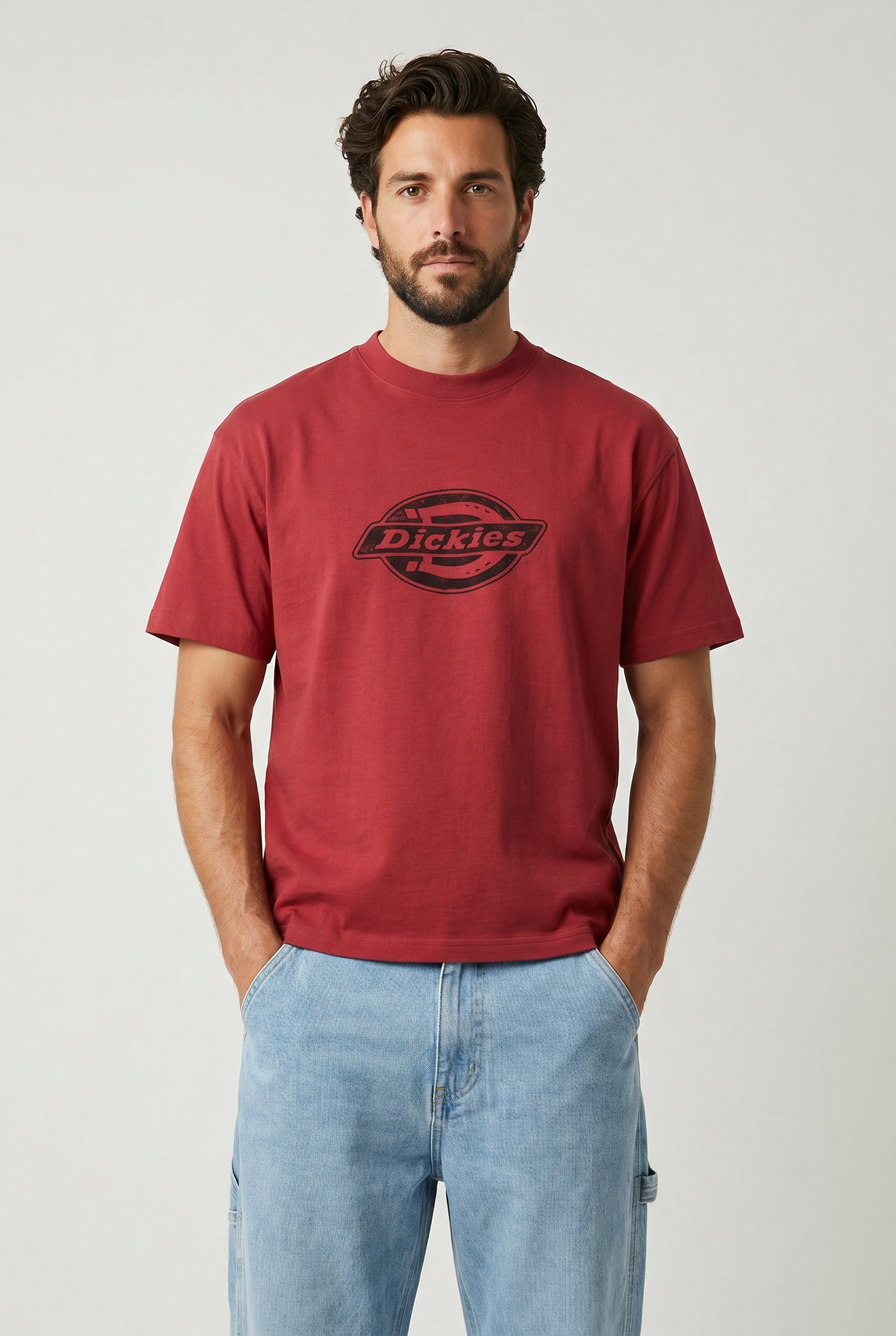 Light Gray טי שירט קצרה לגברים Plainville DICKIES