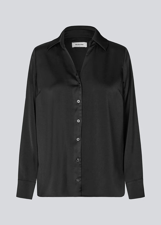 Light Gray חולצה מכופתרת ארוכה סאטן לנשים Pietro MODSTROM