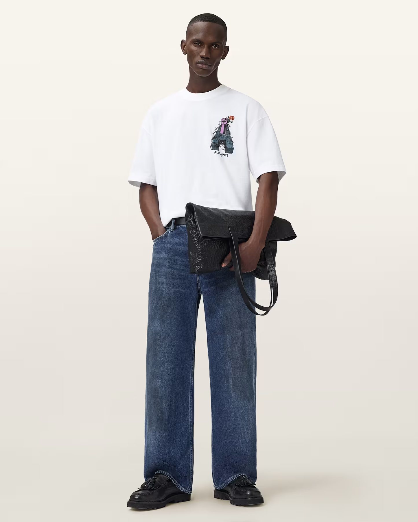 Beige טי שירט קצרה לגברים Defiance ALLSAINTS