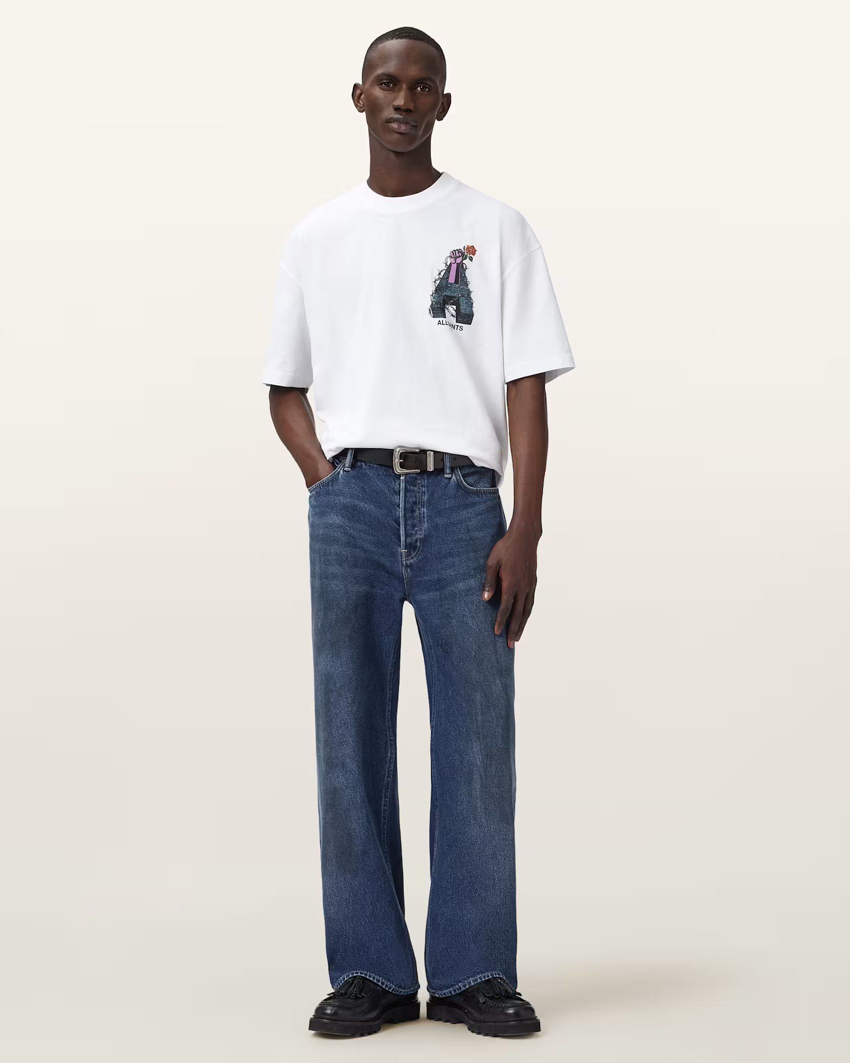 Beige טי שירט קצרה לגברים Defiance ALLSAINTS