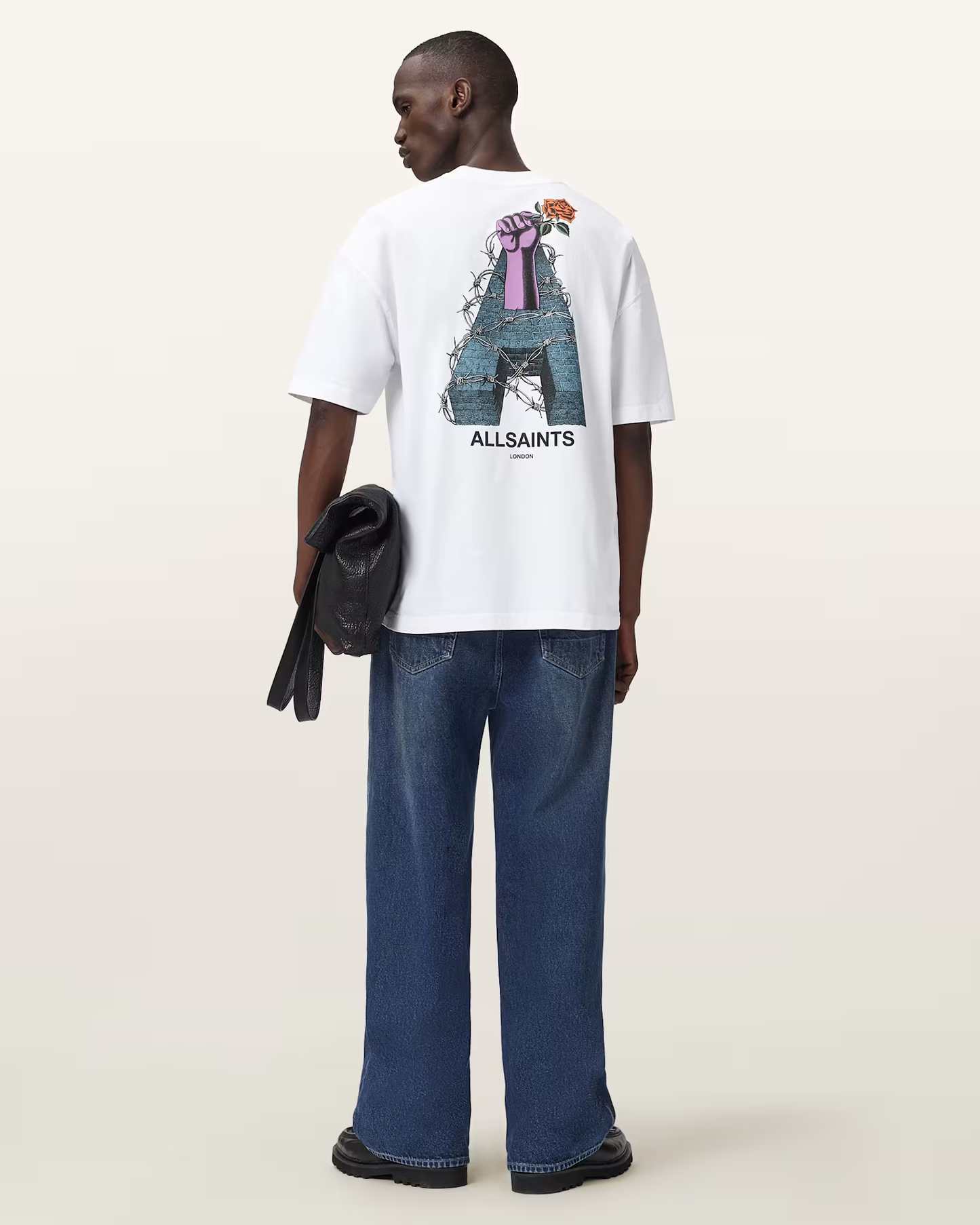 Beige טי שירט קצרה לגברים Defiance ALLSAINTS