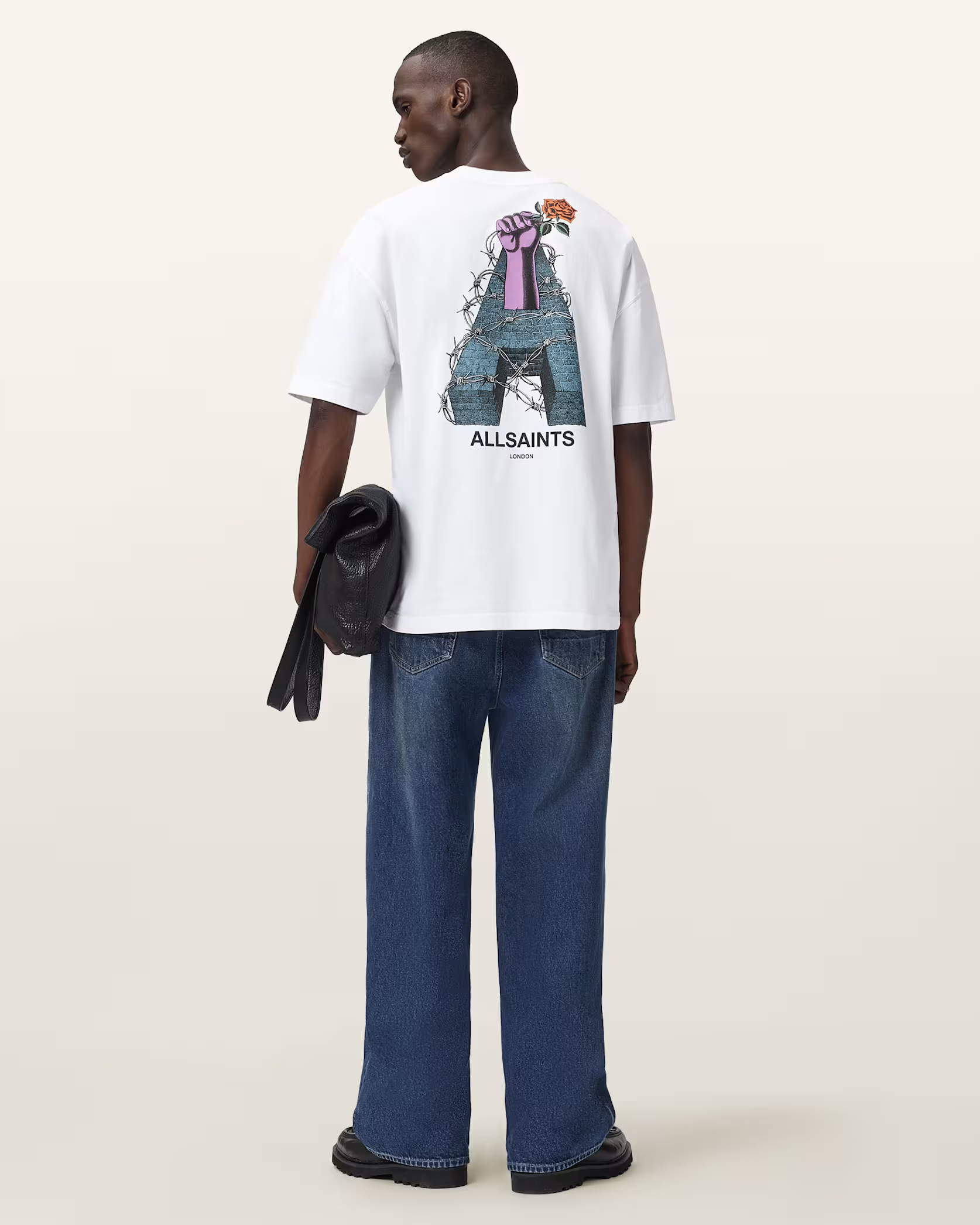 Beige טי שירט קצרה לגברים Defiance ALLSAINTS